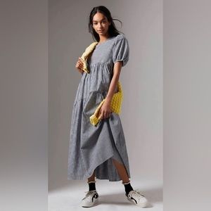 Anthropologie Dress . Eri + Ali . Evaline . Black/White Gingham Print Maxi  sz M